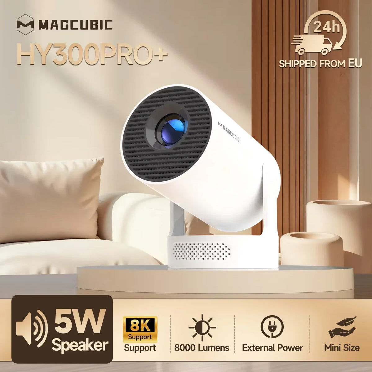 Proyector Portátil Magcubic HY300 Pro+ 8K con Android 14, Wi-Fi 6, Bluetooth 5.4 y Altavoz Hi-Fi de 5W